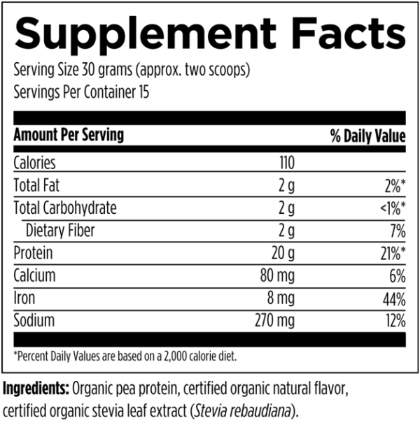 Organic PowerPea Vanilla Supplement Facts
